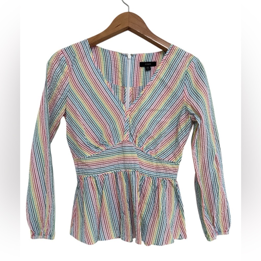 J.Crew Peplum Rainbow Seersucker Shirt Top